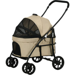 Pawhut - Passeggino per Cani con Tettuccio Regolabile e 2 Guinzagli Nero e Khaki