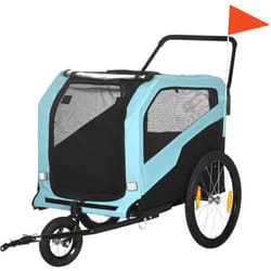 Pawhut - Passeggino Bici per Cani 2 in 1 con 2 Ingressi e Tasche Portaoggetti Blu