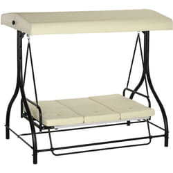 Outsunny - Dondolo Letto da Giardino 3 Posti con Tettuccio Regolabile Beige Nero