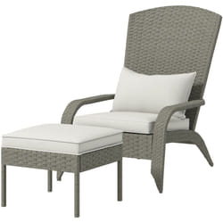 Sedia Adironrack con Poggiapiedi in Rattan e Acciaio Grigio e Bianco - Outsunny