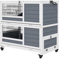 Pawhut - Gabbia per Conigli in Legno a 2 Livelli con Ruote e Mangiatoie Grigio