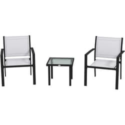 Set con Tavolino e 2 Sedie da Giardino Impilabili Tessuto Grigio Chiaro - Outsunny