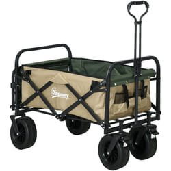 Outsunny - Carrello da Giardinaggio 110L con Maniglia Telescopica Cachi