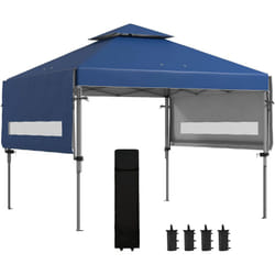Outsunny - Gazebo Pieghevole 5x3m con Altezza Regolabile e Pareti Estensibili Blu