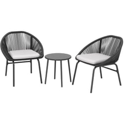 Outsunny Set da Giardino con 2 Sedie e Tavolino in Rattan PE e Acciaio Nero