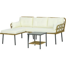 Outsunny - Salotto da Giardino Rattan pe Chaise Longue, Divano e Tavolino Crema
