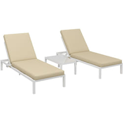 Outsunny Set 2 Lettini Sdraio con Schienale Regolabile e Tavolino in Vetro Beige