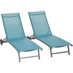 Outsunny Set 2 Lettini Prendisole con Schienale su 5 Livelli Blu e Nero