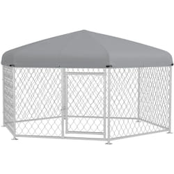 Kennel per Cani Taglia Grande Tetto Tessuto Oxford 2.1x1.85x1.5m Argento - Pawhut