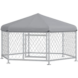 Kennel per Cani Taglia Media Tetto Tessuto Oxford 2.1x1.85x1.2m Argento - Pawhut