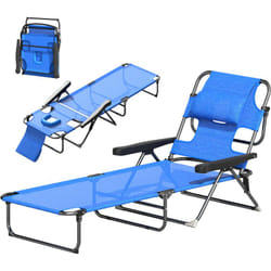 Outsunny - Lettino da Sole Pieghevole con Schienale Regolabile e Cuscino Blu Scuro