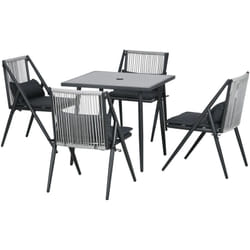 Outsunny - Set 4 Sedie da Giardino con Cuscini e Tavolo in Vetro Quadrato Grigio
