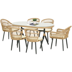 Outsunny - Set da Esterno 7 Pezzi in Rattan pe con Tavolo da Pranzo e 6 Sedie