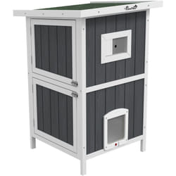 Pawhut - Casetta per Gatti da Esterno a 2 Livelli in Legno con 4 Porte Grigio