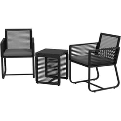 Outsunny - Set in Rattan 2 Sedie da Giardino con Cuscini e Tavolino in Vetro Nero