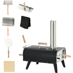 Outsunny - Forno a Legna per Pizza in Acciaio e Legno Nero con Pala e Pietra