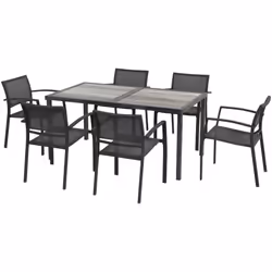 Descrizione: Vuoi organizzare pranzi e cene nei tuoi spazi esterni? Allora questo set da giardino Outsunny, composto da 6 com ...