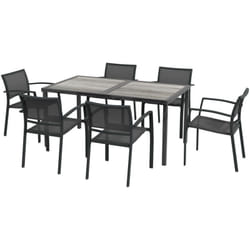Outsunny - Set da Esterno 6 Sedie Impilabili in Tessuto a Rete e Tavolo Grigio