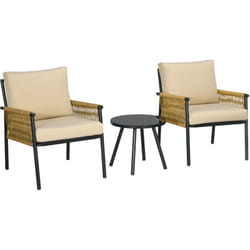 Outsunny - Set da Giardino 2 Sedie con Cuscini e Tavolino Rotondo in Rattan Beige