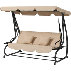 Outsunny - Dondolo da Giardino 3 Posti con Tetto Regolabile Marrone Chiaro