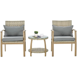 Outsunny - Salotto da Giardino in Rattan 2 Poltrone con Cuscini e Tavolo in Vetro