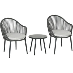 Outsunny - Set da Giardino Rattan 2 Sedie con Cuscini e Tavolino in Vetro Grigio