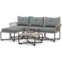 Outsunny - Set da Esterno 5pz in Rattan con 3 Sedie e 2 Tavolini/Sgabelli