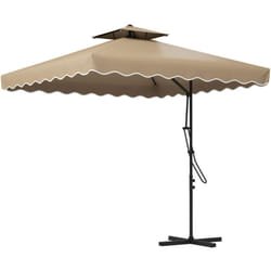 Ombrellone a Braccio Doppio Tetto e Apertura Manovella 2.5x2.5 m Cachi - Outsunny