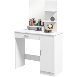 Homcom - Tavolo da Trucco in Truciolato Bianco con Specchio 90x38x138 cm