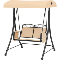 Outsunny - Dondolo 2 Posti da Giardino con Parasole Regolabile e Tasche Beige