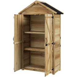 Capanno Attrezzi a 3 Ripiani Rimovibili con Tetto in Legno di Abete - Outsunny