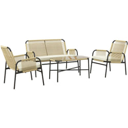 Outsunny - Salotto Esterno in Rattan con 2 Poltrone, Divano e Tavolino Giallo