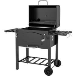 Outsunny - Barbecue da Esterno a 2 Ruote in Metallo e Ghisa Nero