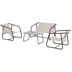Outsunny - Set Divano da Giardino con 2 Poltrone Tavolino in Tessuto a Rete Crema