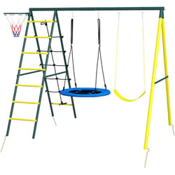 Outsunny - Set 2 Altalene da Giardino con Canestro e Scalette Bambini 3-8 Anni