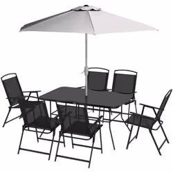 Descrizione: Il set di mobili da giardino Outsunny da 8 pezzi è composto da un tavolo con piano in vetro temperato, 6 sedie p ...