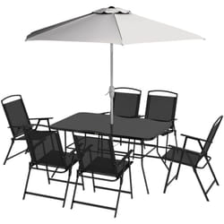 Outsunny - Set da Esterno con 6 Sedie Pieghevoli, Tavolo e Ombrellone Grigio Nero