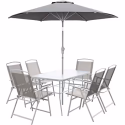 Descrizione: Il set di mobili da giardino Outsunny da 8 pezzi è composto da un tavolo con piano in vetro temperato, 6 sedie p ...