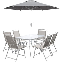 Outsunny Set da Esterno con 6 Sedie Pieghevoli, Tavolo e Ombrellone Grigio
