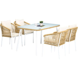 Outsunny - Set da Giardino Rattan pe 4 Sedie Impilabili e Tavolo in Vetro Giallo