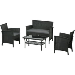 Outsunny - Salotto da Giardino Rattan pe con 2 Poltrone, Divano e Tavolino Vetro