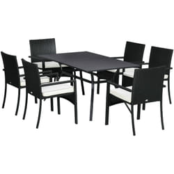 Outsunny - Set da Esterno 7 Pezzi in Rattan con Tavolo e 6 Sedie Nero e Beige