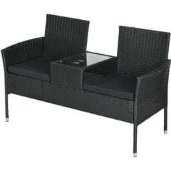 Outsunny - Divanetto da Giardino 2 Posti con Tavolino da Caffè Centrale Nero