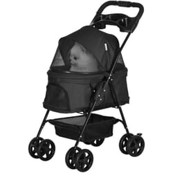Pawhut - Passeggino per Cani Piccoli Pieghevole con Ruote Girevoli Nero