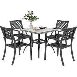 Outsunny Set da Giardino 4 Sedie Impilabili e Tavolo da Pranzo Quadrato Grigio