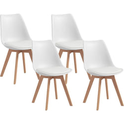 Set 4 Sedie da Cucina in Plastica e Legno con Cuscino Finta Pelle Bianco - Homcom