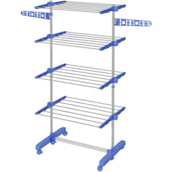 Homcom - Stendibiancheria Pieghevole a 4 Livelli e 6 Ruote Blu e Bianco