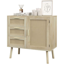 Mobile Stile Boho con Armadietto e 3 Cassetti Legno e Rattan 80x36x75cm - Homcom