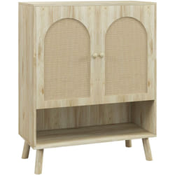 Mobile da Ingresso Stile Boho in Legno con Ante in Rattan Rovere - Homcom