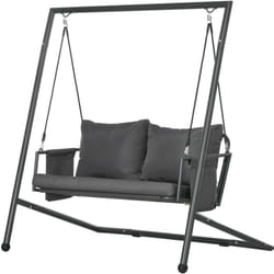 Outsunny Dondolo 2 Posti con Cuscini e Tasche Portaoggetti Grigio Scuro